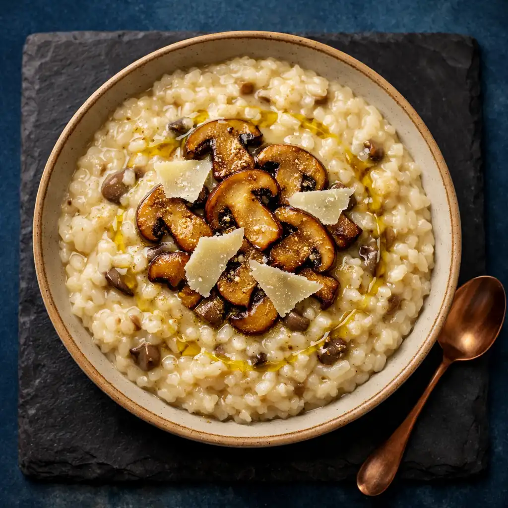 Risotto z borowikami i truflą w płytkiej misce